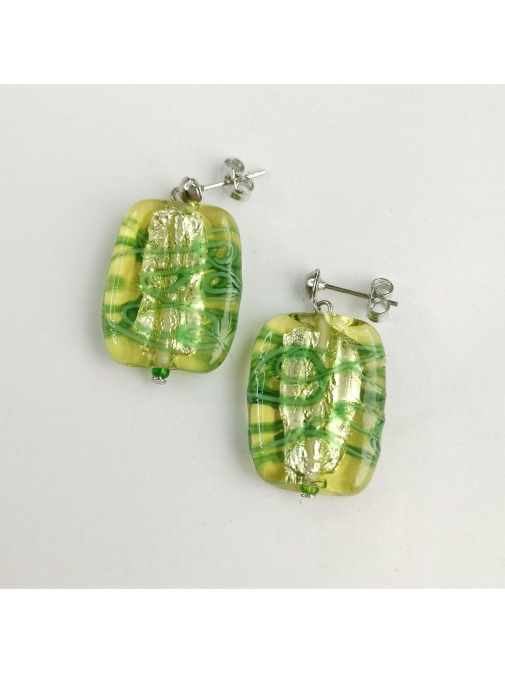 Italian Murano Glass silver foil Italian necklace light Green NEW